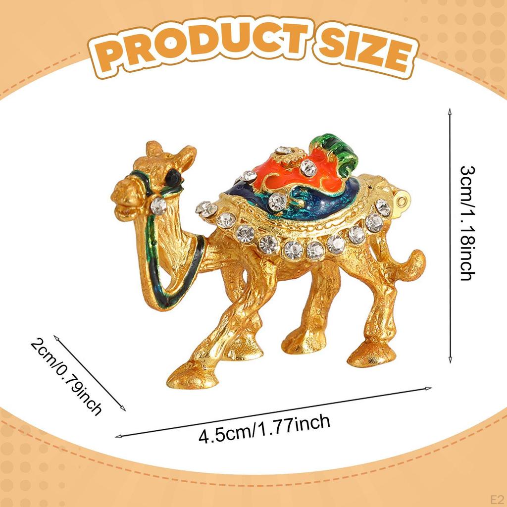 Camel Figurine Enameled Jewelry Box Case Multipurpose Alloy Art Decor Trinket Treasure