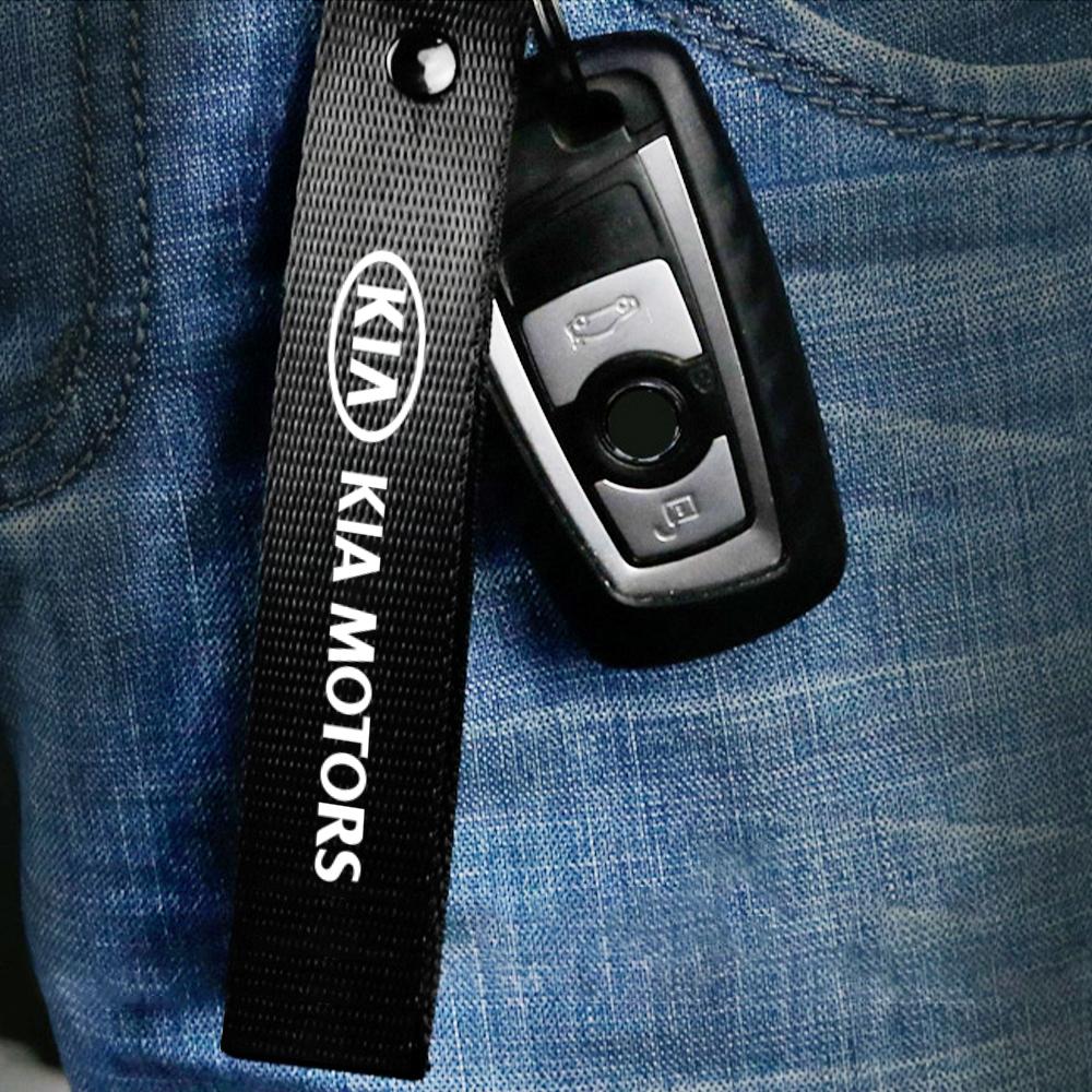 POZP2 New Fashion Metal Nylon Car Keychain Key Lanyard Car Decoration Accessories for Kia Rio Soul Seltos Forte K5 K3 Niro Sorento Sti