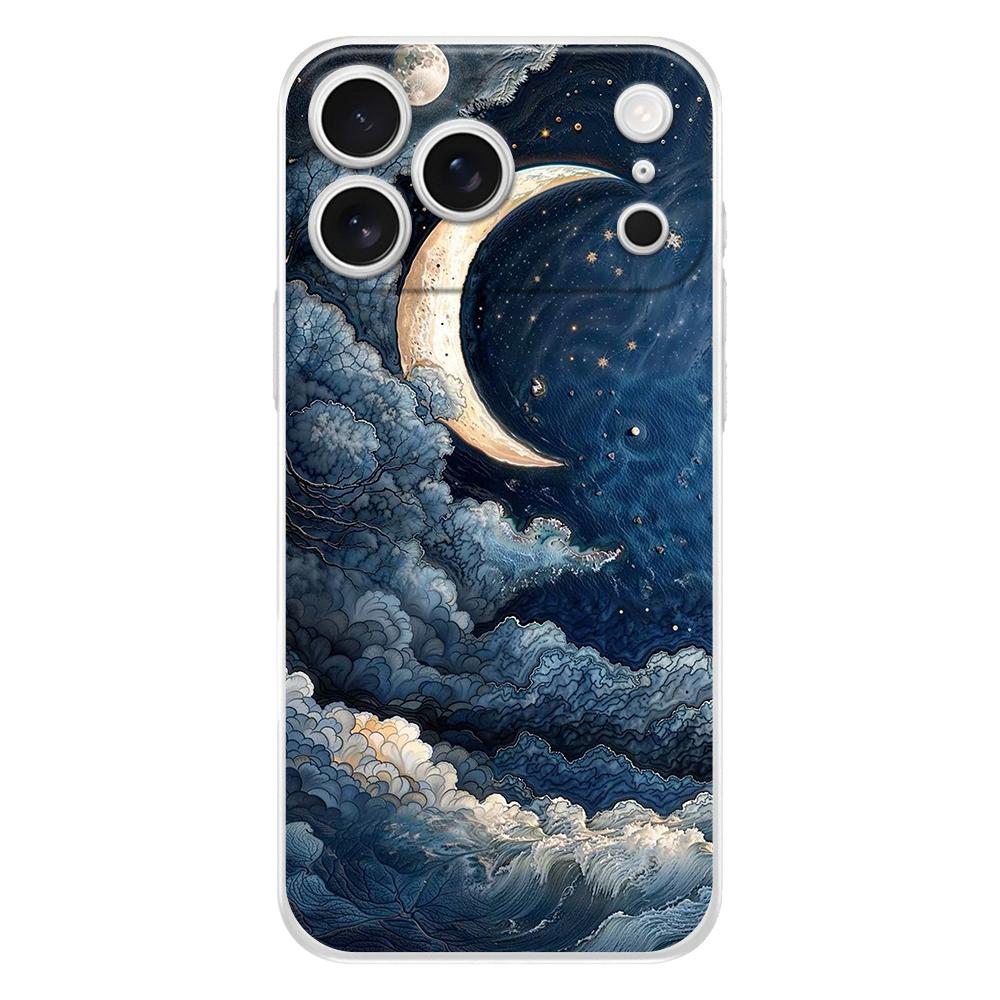 Soft Clear TPU Phone Case For iPhone 17 Air 16E 16 11 15 14 Pro MAX 12 13 7 8 Plus SE Easter Cover Moon Cloud Comic Style