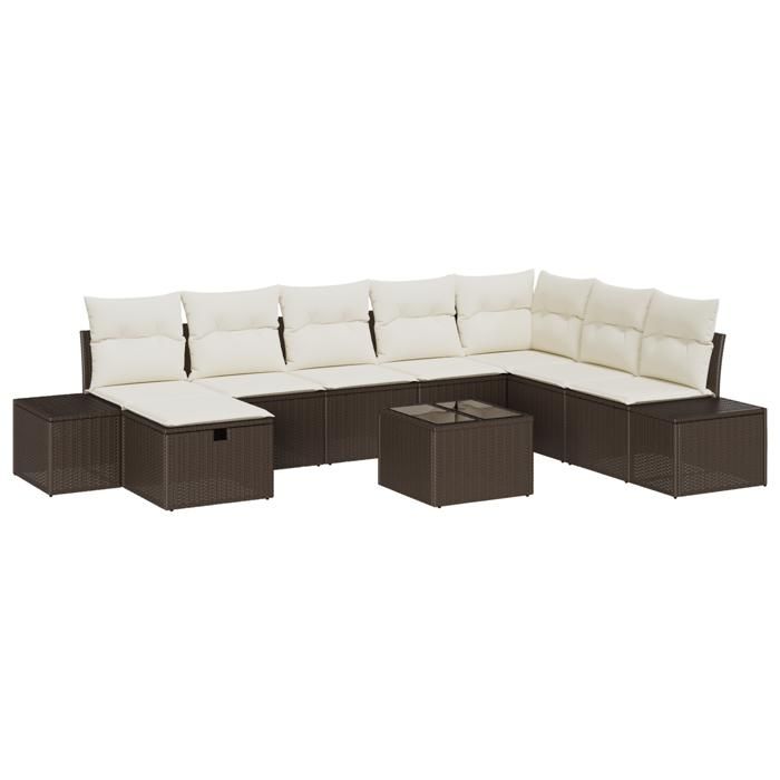 VidaXL Ensemble de canapé de jardin 9 pièces avec coussins marron en poly rotin 3359437