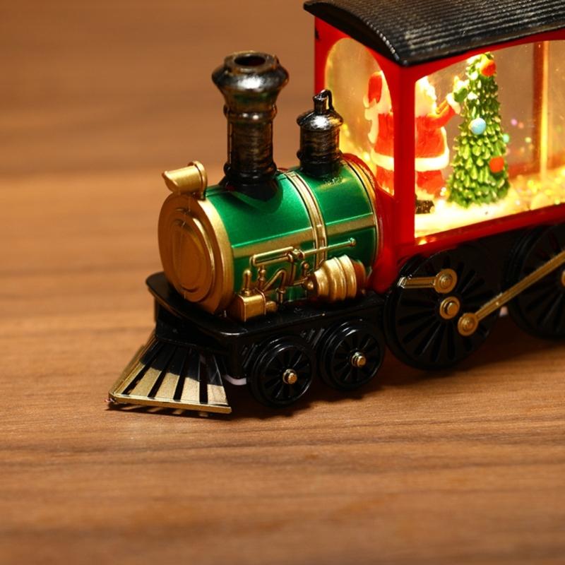 Festival Glowing Christmas Train Figurine Christmas Light Up Miniature Train Scene Ornament for Family Celebration