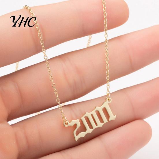 1980-2019 Birth Year Number Charm Pendant Stainless Steel Chain Necklace Jewelry