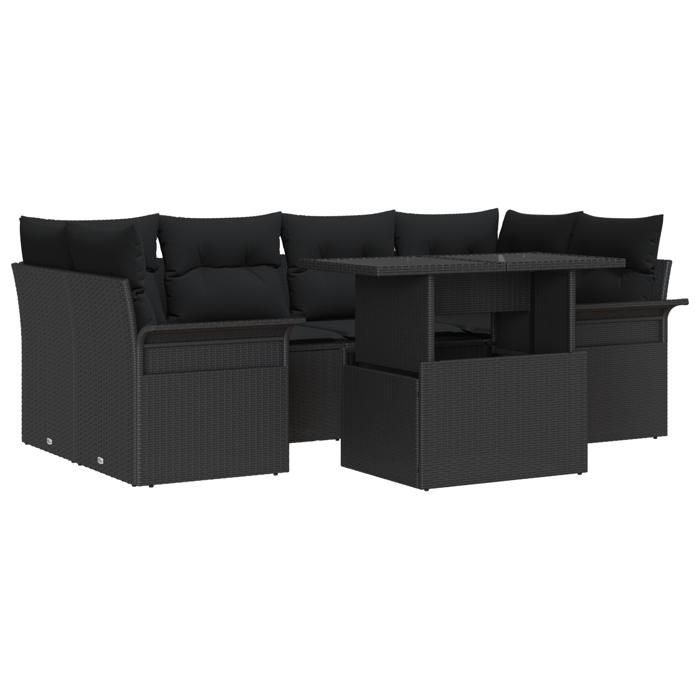 VidaXL Set de canapé de jardin 7 pièces avec coussins noir poly rattan 3348219