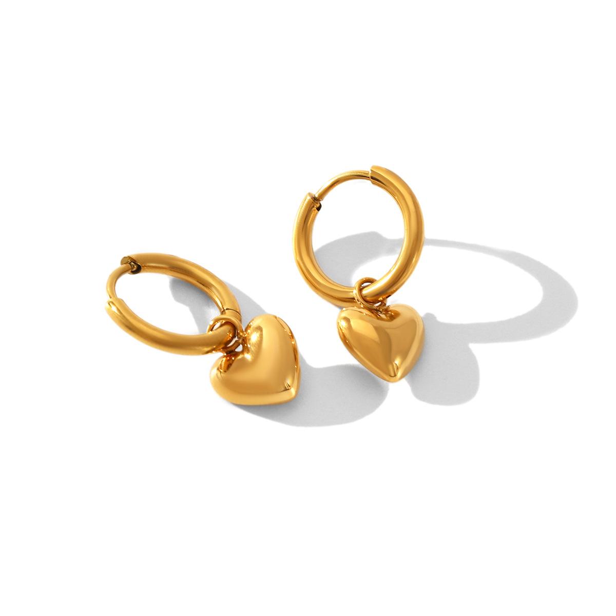 

Heart Pendant Hoop Earrings for Women, Light Luxury Minimalist Titanium Steel Ear Jewelry, Non-fading High-end Accessories