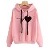 Heartbeat Print Hooded Sweater Jacket Loose Casual Autumn Winter