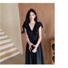 Large Size French Long Dress Feeling Hepburn Style Small Black Dress 2026 Summer New Waist and Thin V-neck Black Dress Women