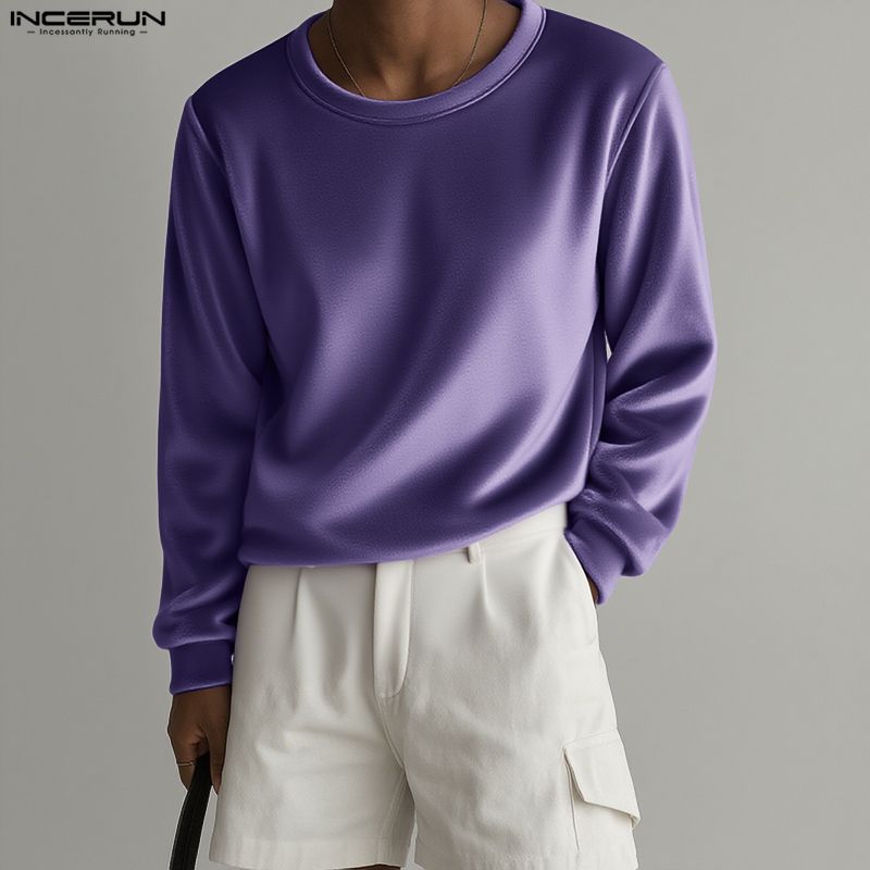 INCERUN Autumn Winter Men's Long Sleeve Glitter Velvet Casual T-shirts Undershirts