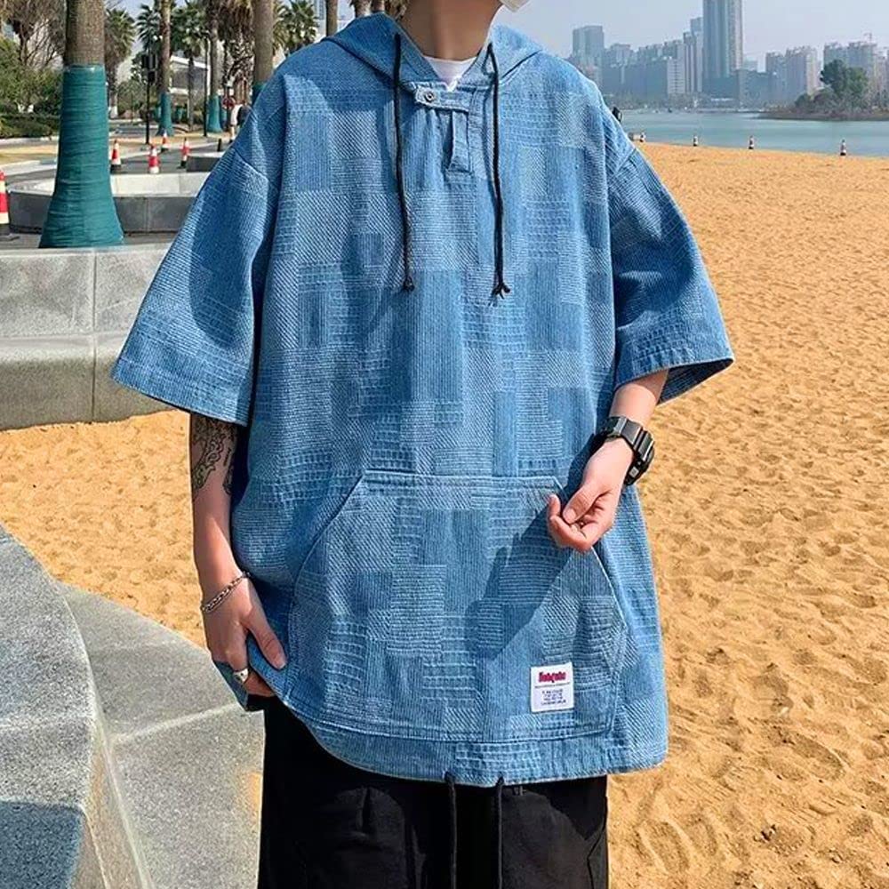 short summer loose large loose [FJLTDCP] Men's hoodie, sleeve, men's T-shirt, fit, popular, stylish, size, hooded, fit, casual, pullover, shirt,