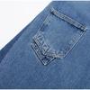 Women's Blue High Waist Jeans Fashion Clashing Color Splicing Wide Leg Flared Pants Loose Straight Trousers