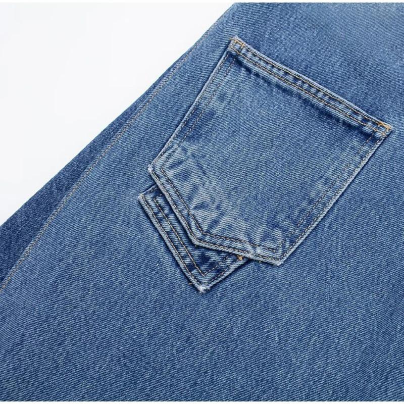 Women's Blue High Waist Jeans Fashion Clashing Color Splicing Wide Leg Flared Pants Loose Straight Trousers