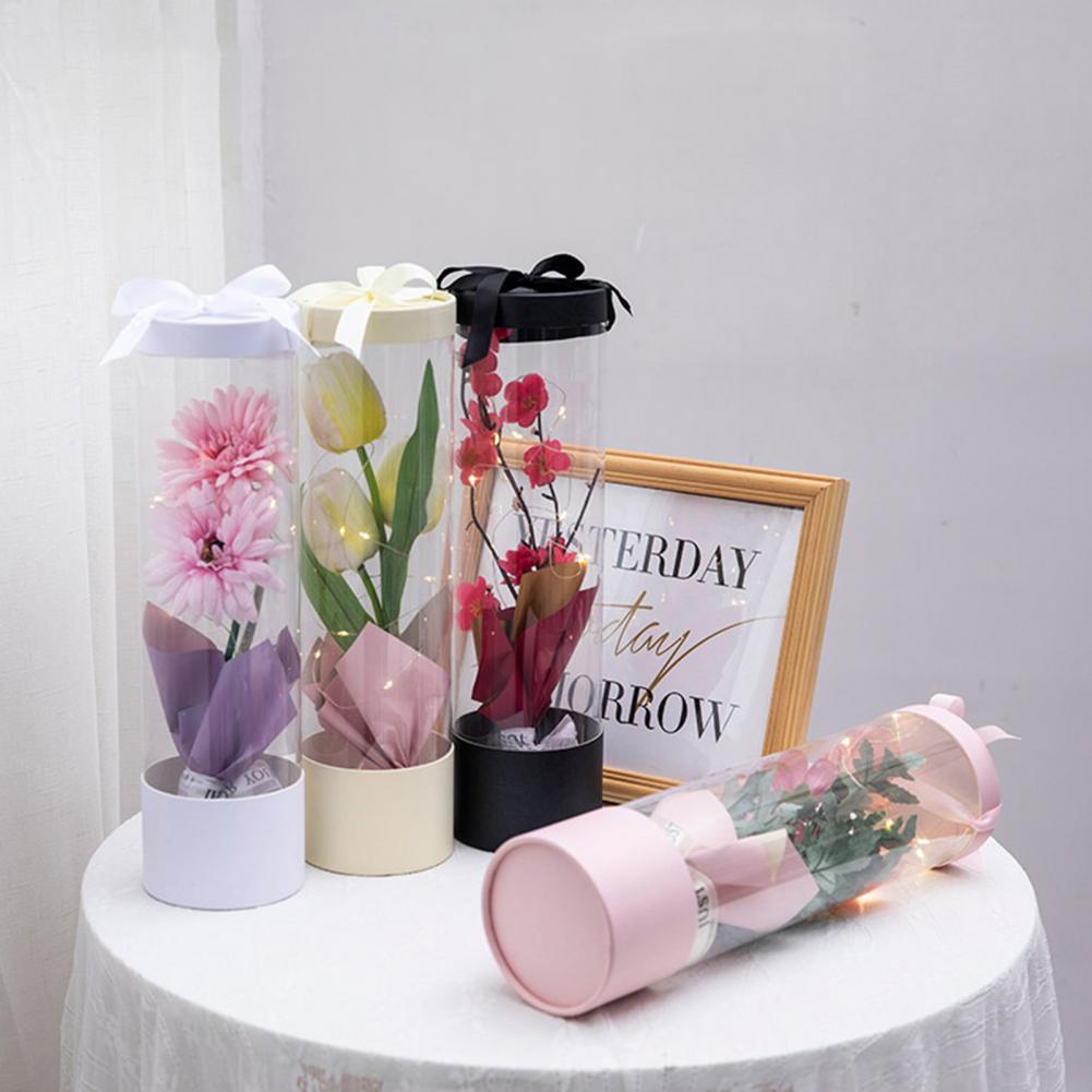 Flower Gift Box Silk Handle Transparent PVC Exquisite Flower Display Box Party Wedding Rose Party Gift Box Packaging Box Handbag