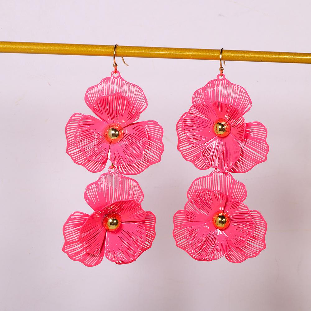 

1pair Fashionable Double-Layer Floral Drop Earrings with Exaggerated Design, Long Floral Earrings for Women, Suitable for Daily Wear розы красного