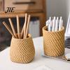 Stifte Aufbewahrungsbox KunstRattan Stifthalter, Geflochtener Stil Make-up Pinsel Boho Kreativer Halter Schreibtisch Organizer, Multifunktionale Harz Tasse für Home Office