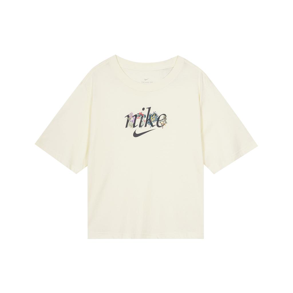 Nike Sportswear Casual Comfort Floral Embroidery Short Sleeve T-Shirt Women Tops Coconut-Milk DD1457-113