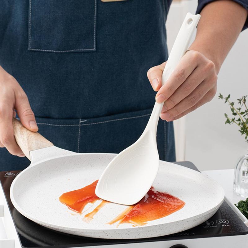 Silicone Spoon Multi-Use Hold Comfortable Non-Slip Round Handle Large Cooking Utensils Mixing Spoon Silicone Tableware Scoop