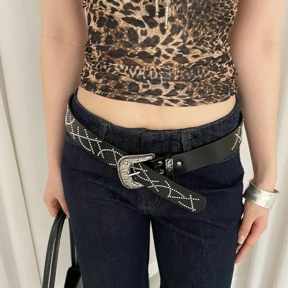 Gothic Buckle Waist Belt Black White Dress Jeans Belt Versatile Women's Belt  Spicy Girls