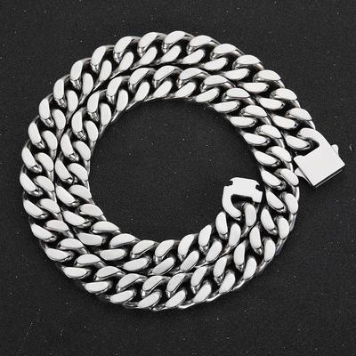 European and American 12mm Hip Hop Stainless Steel Necklace Polished Encrypted Snap Buckle Four Sides Grinding Cuban Chain Necklace