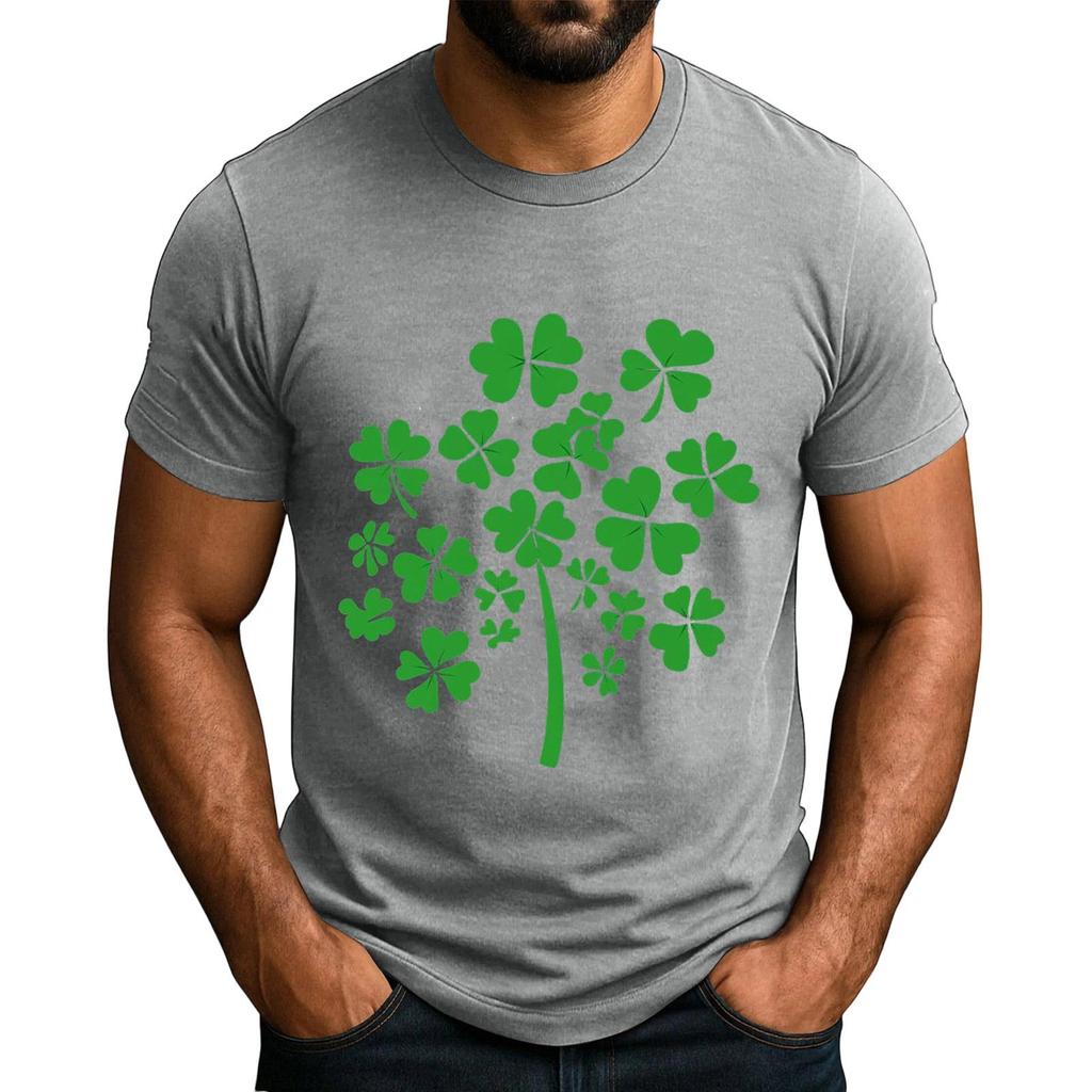 Popularny Męski T-shirt z Nadrukiem, Okrągły Dekolt, Krótki Rękaw