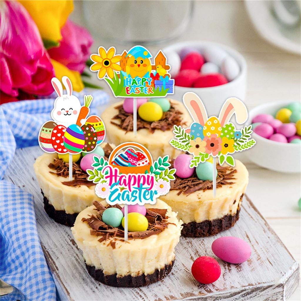 12/24Pcs Cupcake Toppers Decoration Colorful Bunnies Eggs Cake Picks for Wedding and Birthday Spring Holiday Parties