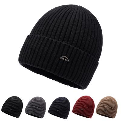 Men's Winter Knitted Hat Velvet Thick Warm Wool Hat Ear Protection Hat Outdoor Riding Windproof Hat