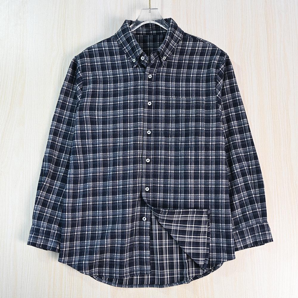 

Siqi Retro Brushed Plaid Long-Sleeve Button-Up Shirt for Women Small