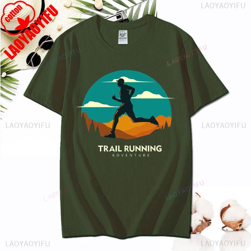 Hiking Leisure T Shirt Run Trails Be Happy Mountain Runner Trail Running Harajuku T-Shirt Men Short Sleeve Cotton Tees Camisetas