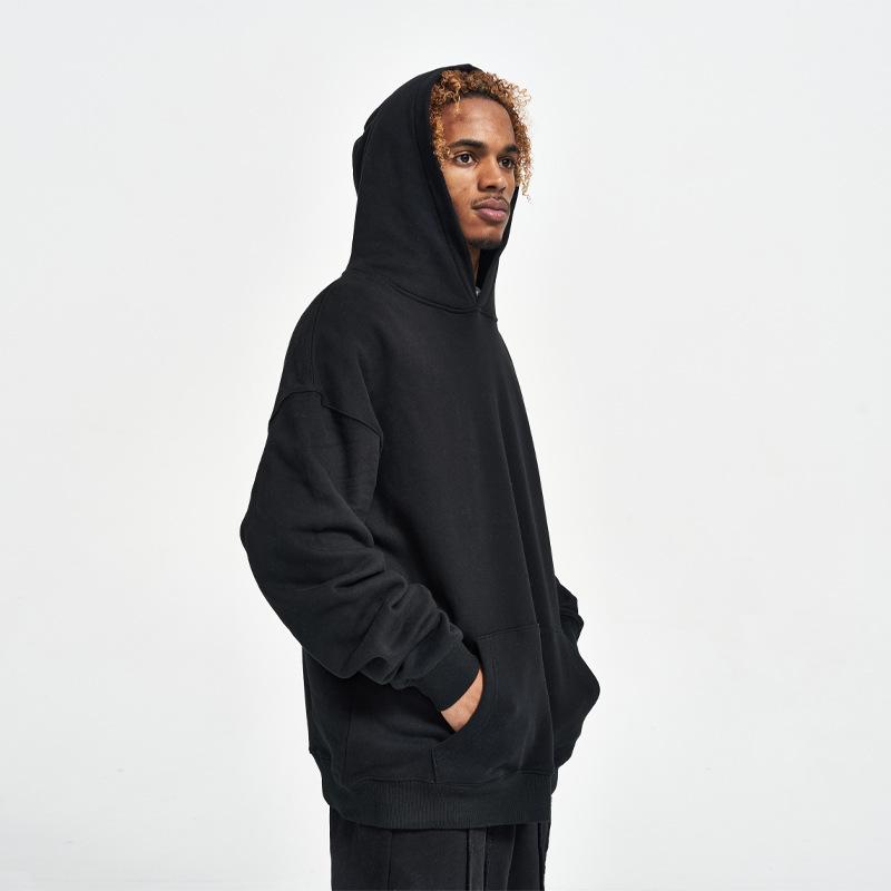 American Solid Color Velvet Hooded Sweatshirt for Men's Thick Loose Hooded Hoodie