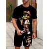 Summer Men's Personalized Two-piece Short-sleeved Cartoon Duck Print Drawstring Shorts Fashion Outdoor Large Size Sports Suit