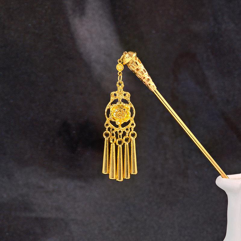 New Chinese Style Geometric Hollowed Out Tassel Hairpin National Trend Ethnic Style Water Drop Leaves Round Hanfu Accessories Hairpin Female