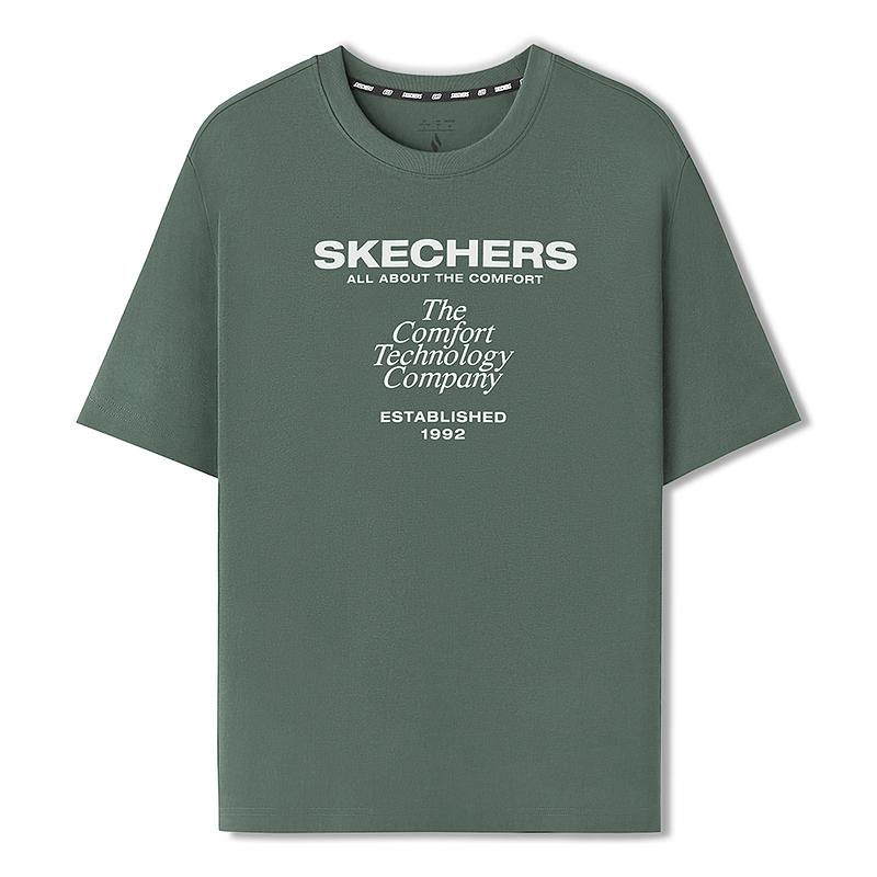 Skechers Comfortable Loose Fit Printed Breathable Short Sleeve T-Shirt Women tops Tequila-Green L225W160-035Z S