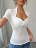 European Women's V-Neck Knit Top - Pure Desire Style, Short Sleeve T-shirt, 2026 Collection.