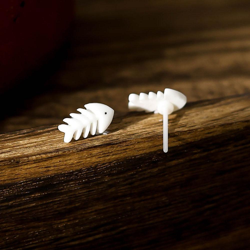 Bioceramic Heart Fishbone Mini Stud Earrings For Women Allergy Prevention Piercing Ear Hole Jewelry
