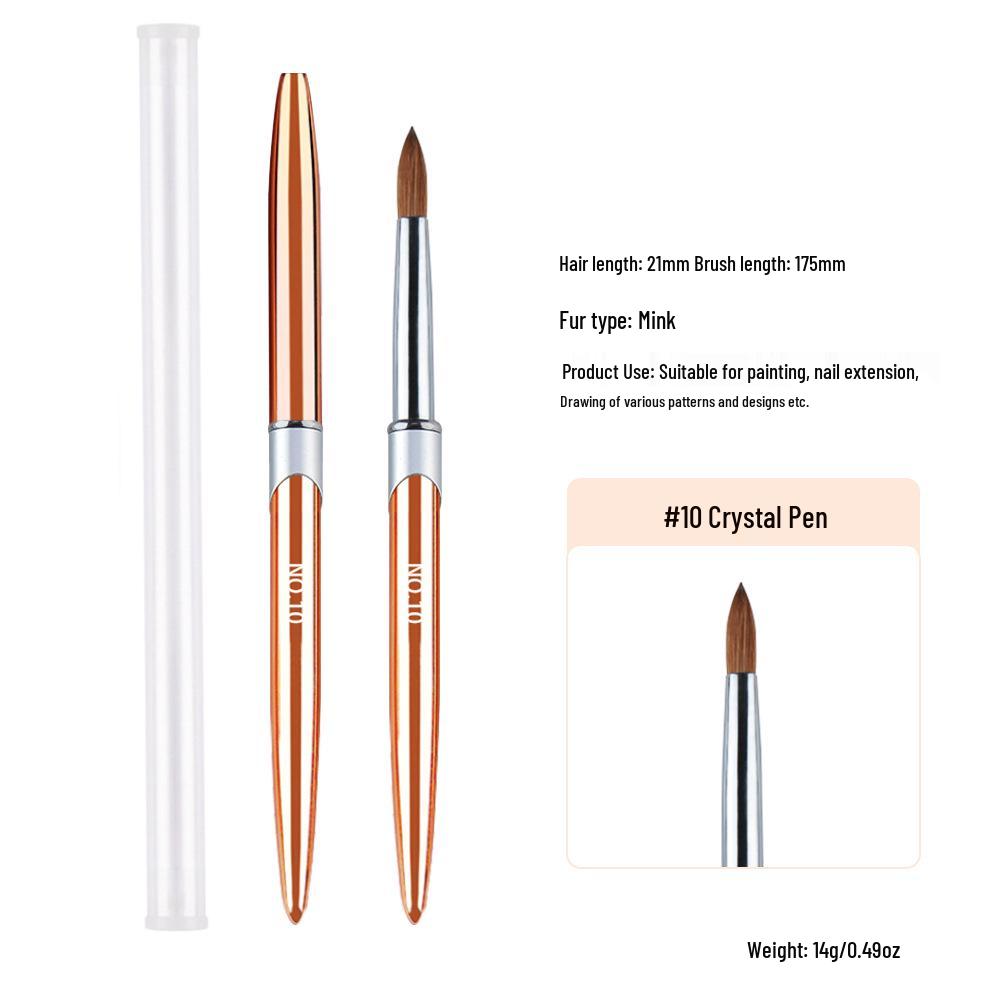 50% Mink Hair Nail Art Brush with Crystal and Metal Handle for Extensions and Carving
