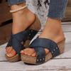 European and American Foreign Trade Large Size Cross with Platform Slippers Women Open Toe Muffin and Retro Beach Cool Slippers Wish