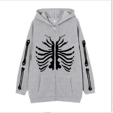 2022 Cross-border Gothic Zipper Sweater Skull Skeleton Printed Cardigan Jacket European and American Street Tide Large Size Hoodie