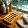 1Pcs Natural Bamboo Soap Dish With Self Draining Slots Durable For Bathroom Kitchen Shower Sink