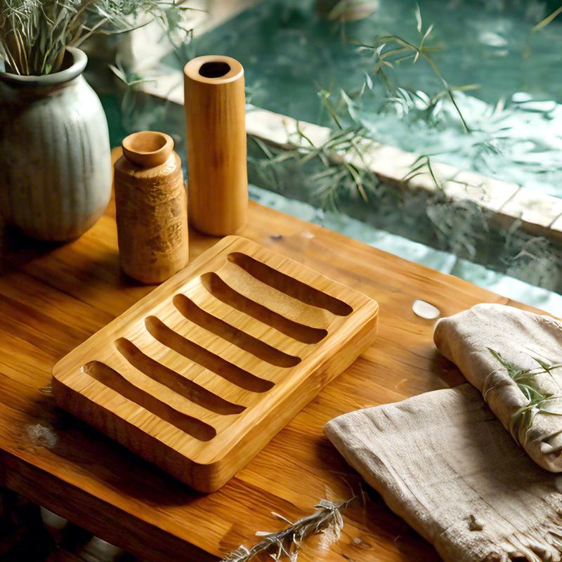 1Pcs Natural Bamboo Soap Dish With Self Draining Slots Durable For Bathroom Kitchen Shower Sink