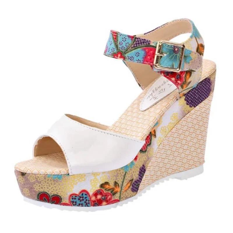 Maogu Summer Platform Wedges Heel Casual Shoes Woman Floral Super High Heels Sandalias Zapatos Mujer 2024 Women Open Toe Sandals