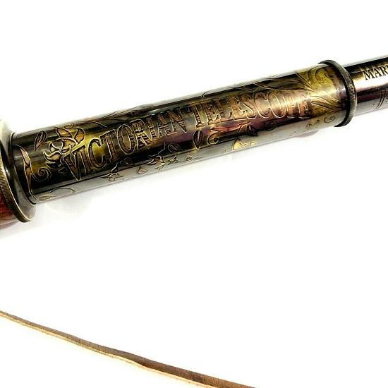 Telescopio victoriano de cuero de latón con correa de mano Spyglass Scope