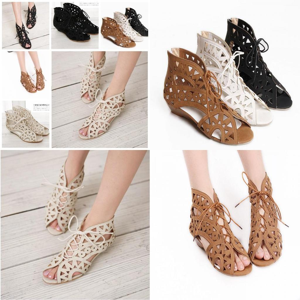 Elegant 2018 New Fashion Roman Hole Flat Sandals For Women In Summer Casual Style
