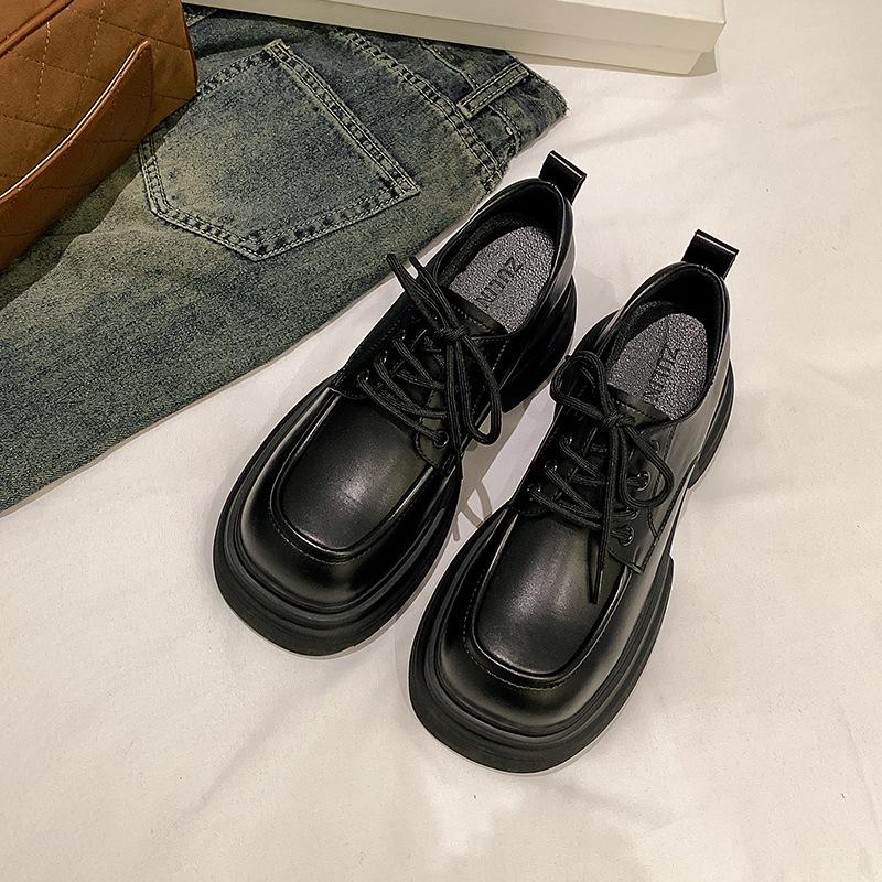Thick-soled small leather shoes women's genuine leather women's shoes British shoes simple Japanese jk retro polished lace-up single shoes