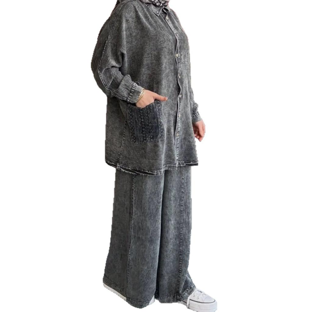 Spring and Autumn New European and American Women's Cross-border Long Sleeve Cardigan Lapel Jacket Casual Wide Leg Pants Two-piece Set