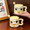 Cartoon Ceramic Mug With Lid and Spoon Original Breakfast Cups of Coffee Cup for Tea Funny Mugs Personalized Gift Drinkware Beer