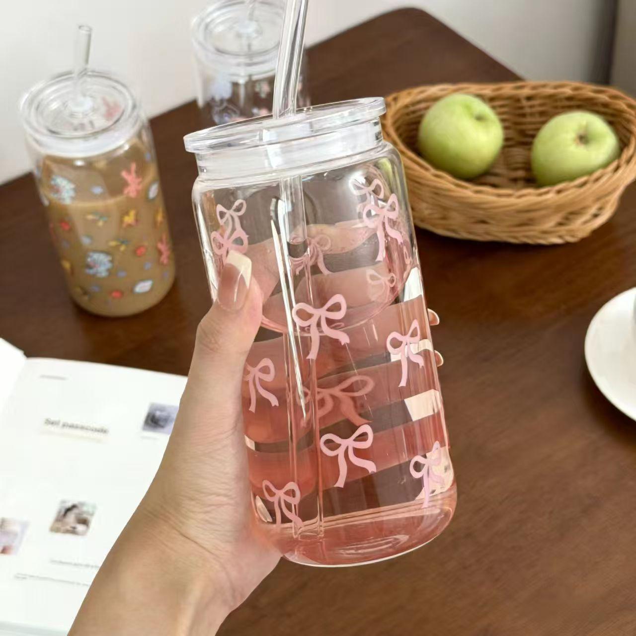 

Borosilicate Pink Print Girly Glass Cup: High-Temperature Resistant for Water, Coffee, or Cola 401-500ml