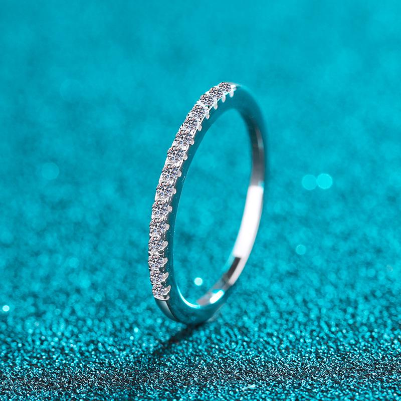 S925 Sterling Silver Ring with Platinum PT950 Gold and Moissanite Inlay - Women's Eternity Band