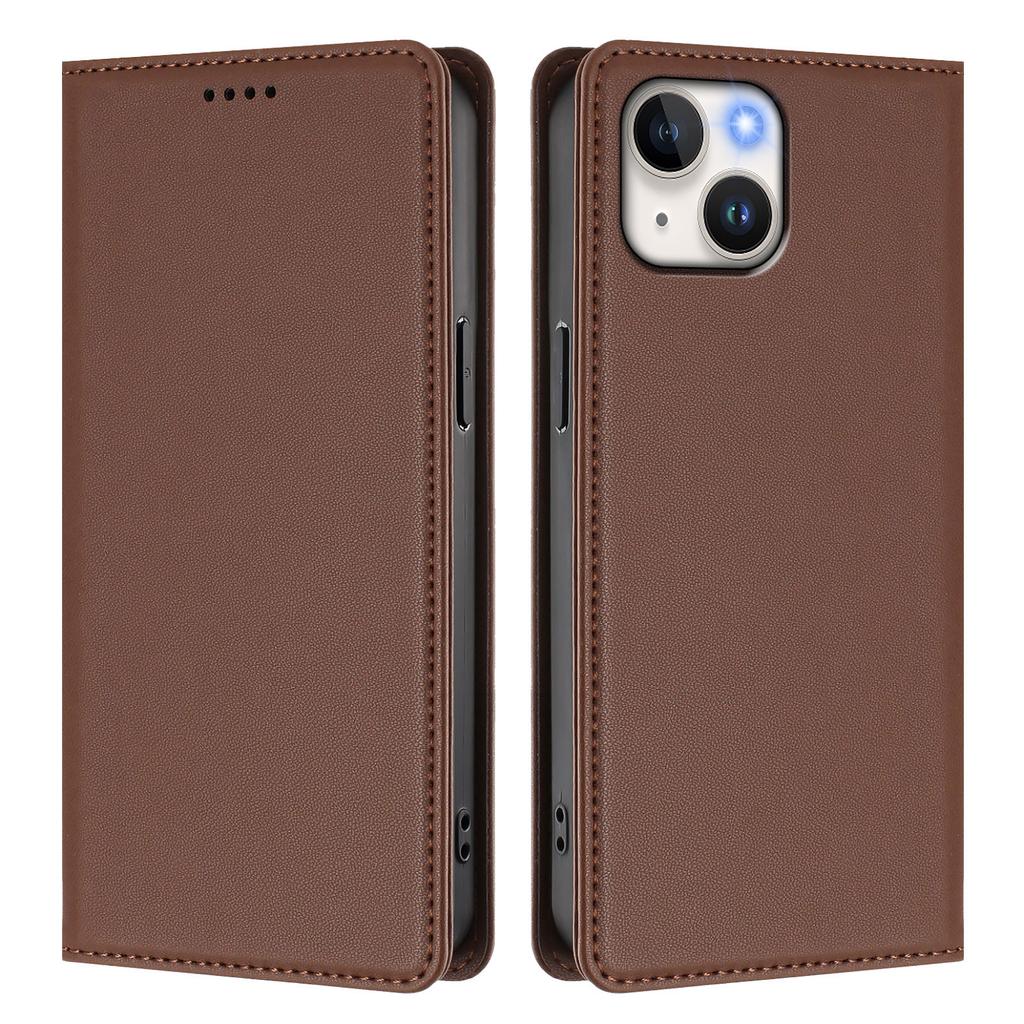 For iPhone 15 Leather Wallet Case Magnetic Closure RFID Blocking Phone Cover