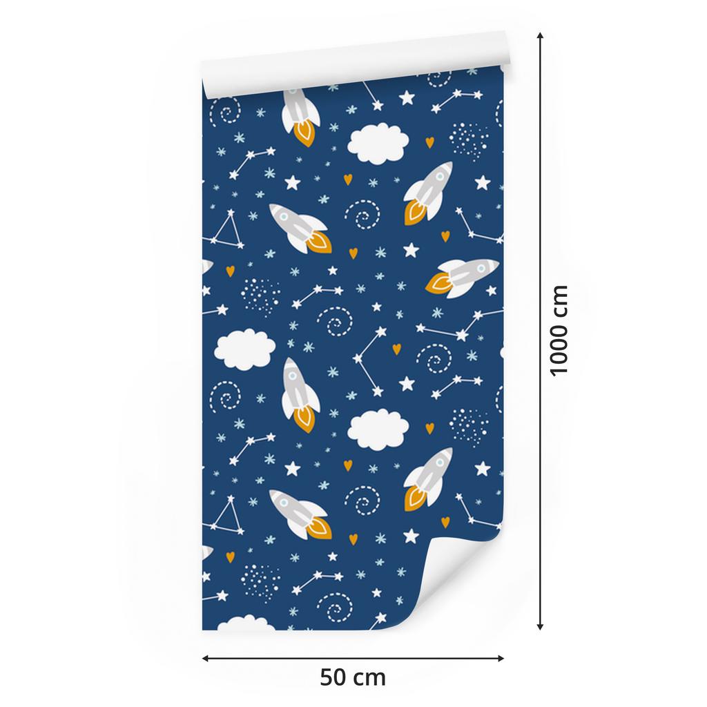 Space Rockets and Hearts Wallpaper for Living Room and Bedroom 50x1000