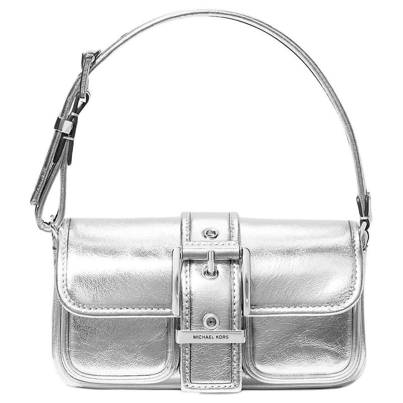 MICHAEL KORS Colby metal hardware adjustable shoulder strap leather tote shoulder bag mini women s silver серебряный