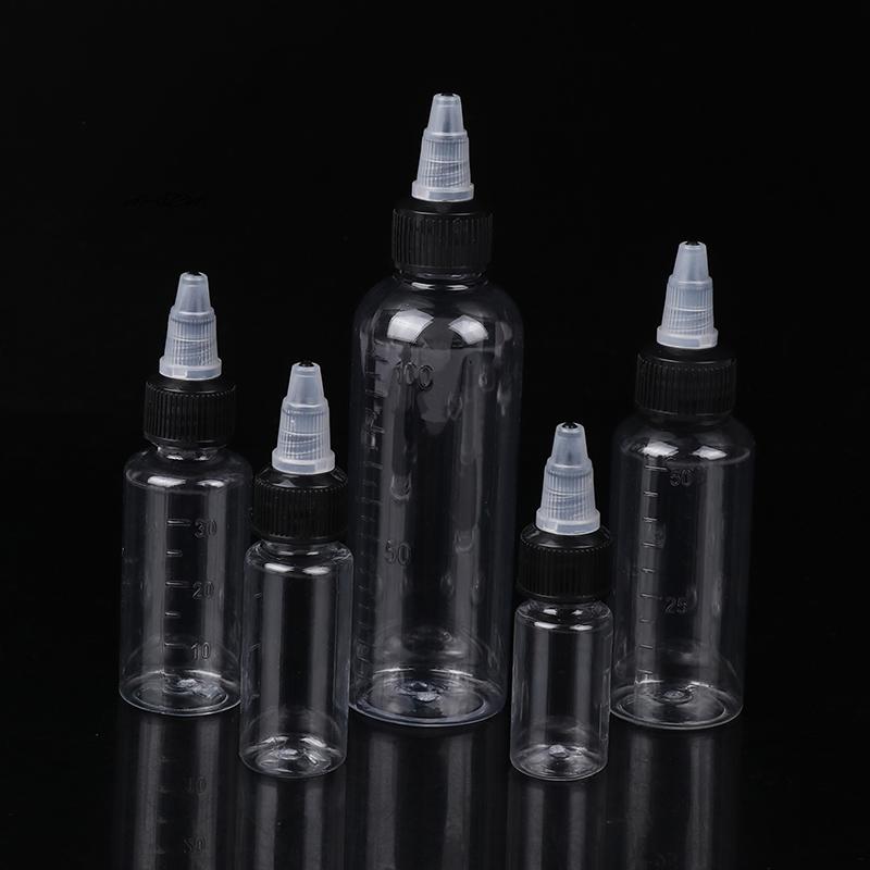 Refillable Hair Dye Bottle 10/20/30/50/100ml Twist Top Cap Squeeze Container with Graduated Scale for Tattoo Ink Pigment