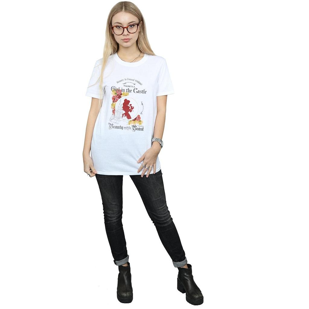Disney Womens/Ladies Beauty And The Beast Girl in The Castle Cotton Boyfriend T-Shirt